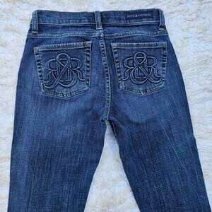 Size 6 Jeans Dark Stretch Denim Cropped Rock Republic Berlin Skinny Raw Hem